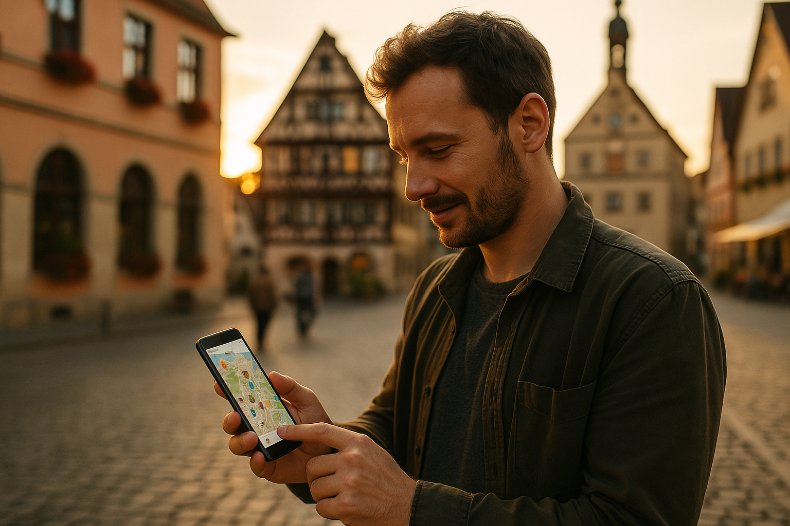 Bürgerin nutzt eine Stadt-App im urbanen Umfeld