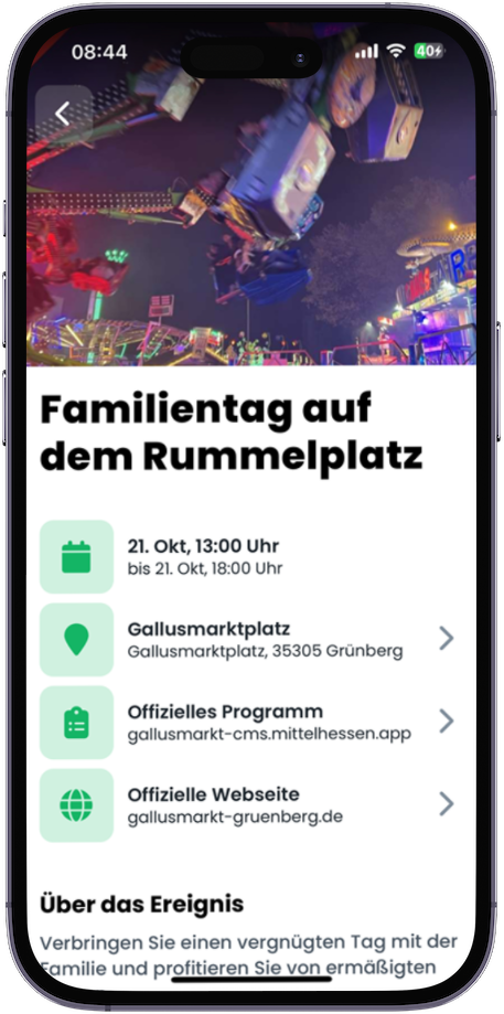 Schematische Darstellung strukturierter API-Daten für News und Events
